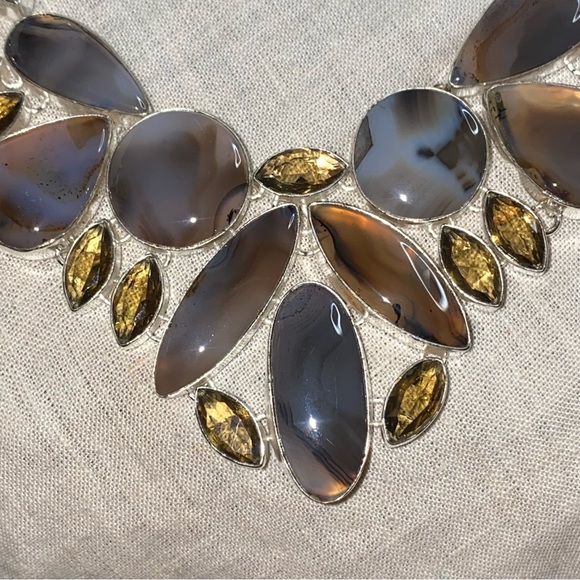 Earthy Botswana Agate + Lemon Citrine statement cluster necklace - Picture 4 of 15